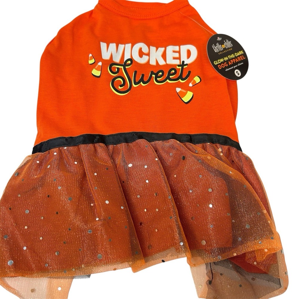 Thrills & Chills Dog Costume Tutu Glow in the Dark "Wicked‎ Sweet" Size Small